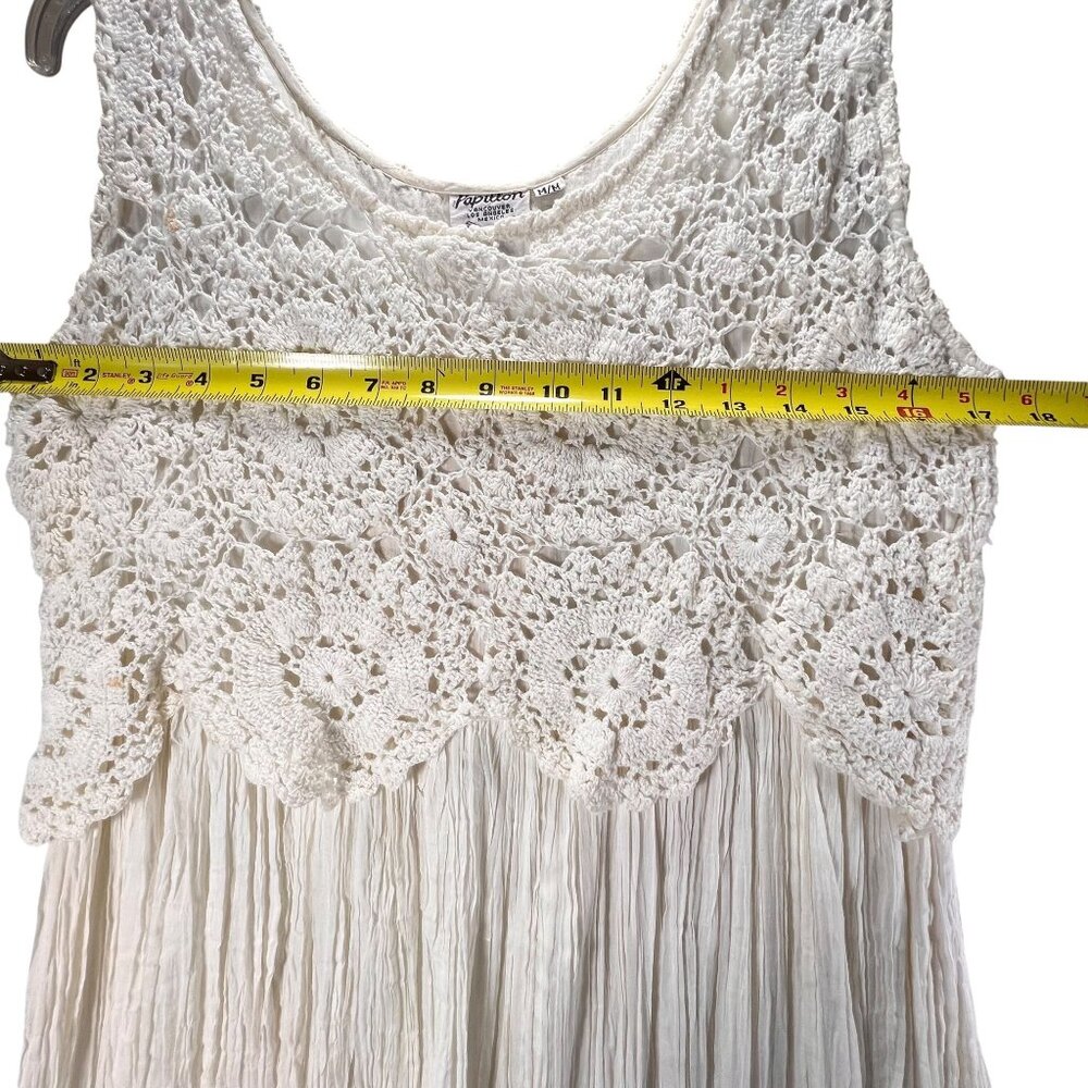 NWT Vtg Papillon Cream White Sleeveless Lace Crochet Gauzy Boho Midi Dress Med - Picture 11 of 15